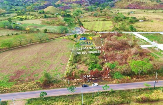.25 manzanas de tierra con frente a la carretera pavimentada en Telica, Juticalpa